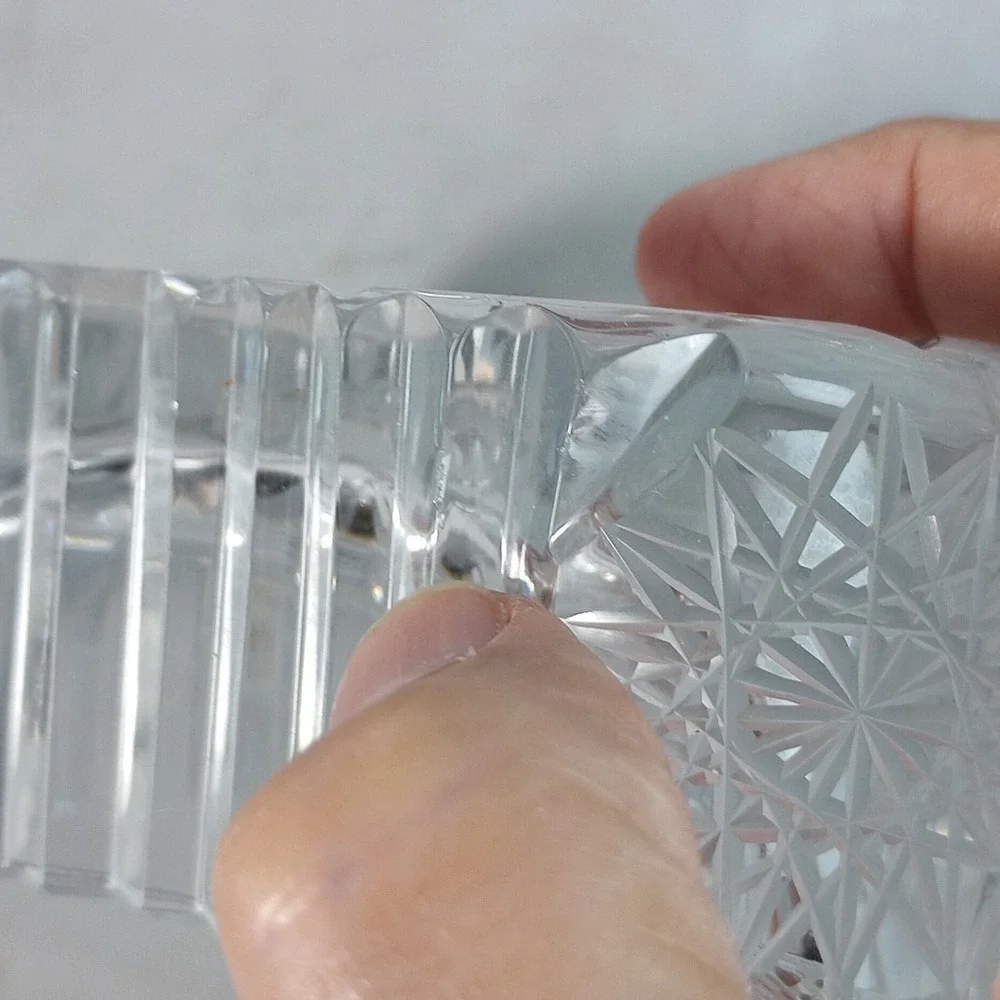 Set of 2 VTG Cigar Ashtray Cut Crystal Glass Tobacciana Heavy Diamond Sawtooth
